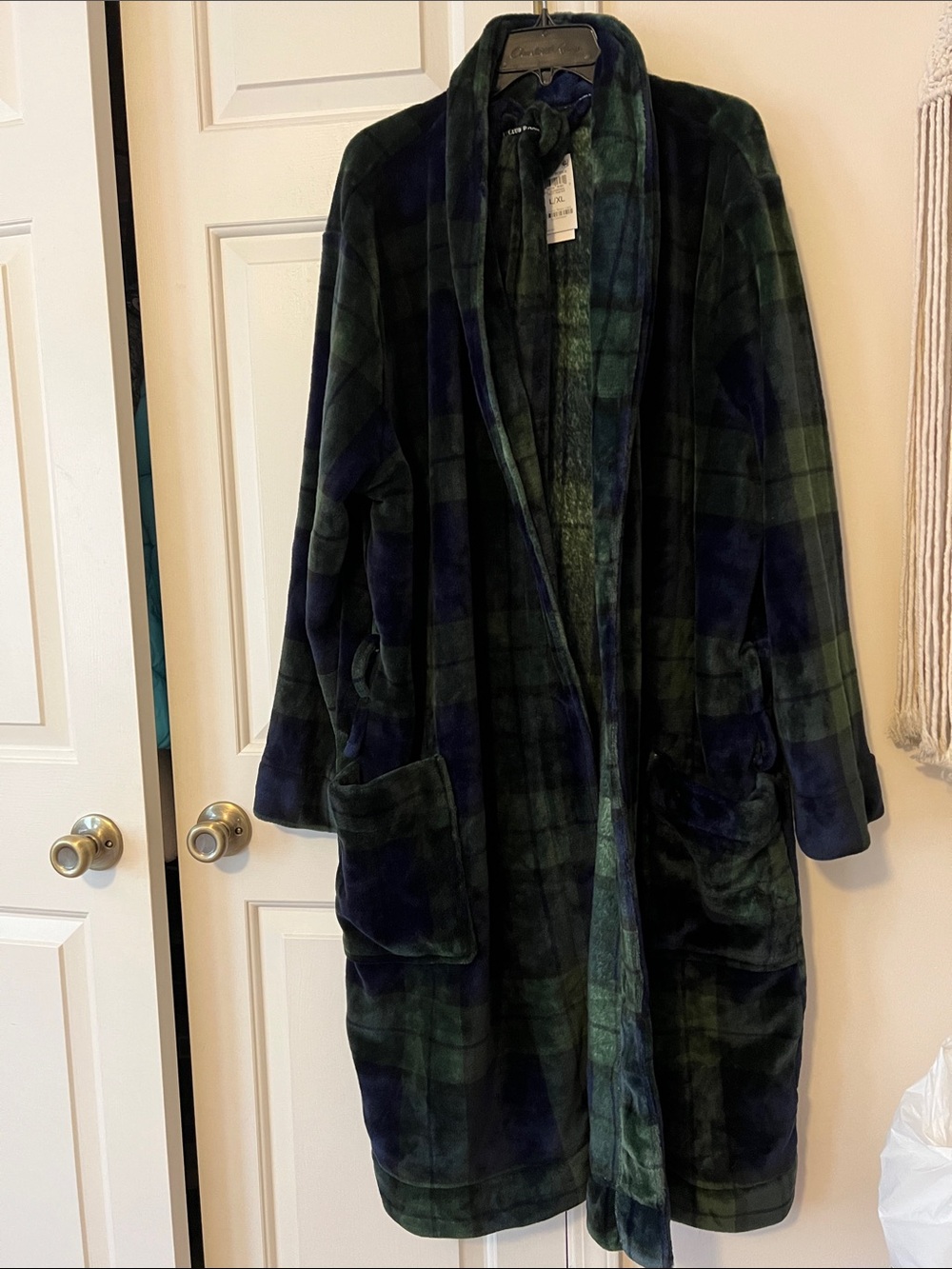CLUB ROOM Men’s Plush Pajama Robe - Long Open Front - Blue Green - Size L/XL NWT